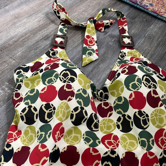 Lands’ End floral polkadot print one piece halter swimsuit - Picture 2 of 9